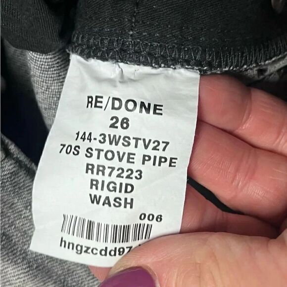 NWOT women’s RE/DONE rigid stove pipe high rise in silver fade jeans size 26 - Picture 7 of 7